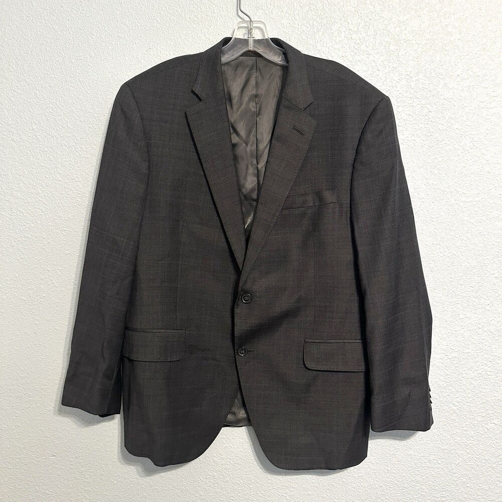 Peter Millar Sport Coat 42S Grey Windowpane 100% Wool Blazer Jacket Classic Fit